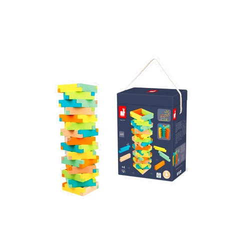 Janod 60 Piece Unique Wooden Building Kit with Notched Blocks - Ages 4+ - J08300