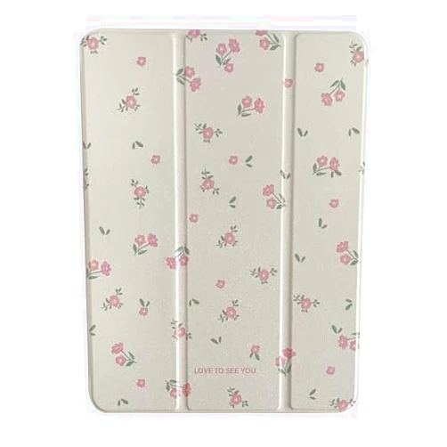 KINGMINOS Pink Flower Case for iPad Air with Pencil Holder, Acrylic Case for iPad Pro, for iPad 2018 2020 2022 Cover, for iPad 9.7