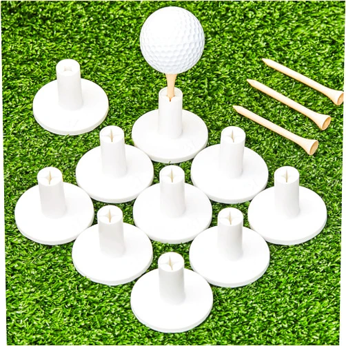 Sumind 10 Set Golf Rubber Tee Holder Set for Driving Range Golf Practice Mat Indoor Outdoor Size 1.5 Inch (10 Rubber Tee Holders, 10 Bamboo Tees)