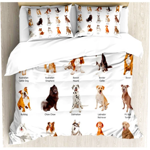 Ambesonne Dog Duvet Cover Set, Group Different Puppy Breeds Family Type Species Dalmatian Husky Bulldog Image Print, Decorative 3 Piece Bedding Set with 2 Pillow Shams, California King, Pale Brown