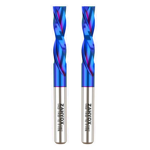 Zahyox 1/4 Inch Shank Downcut Spiral Router Bit, Nano Coated Solid Carbide Straight CNC End Mill for Wood, 1/4 Dia x 1 CL x 2-1/2 OVL, 2 Pack