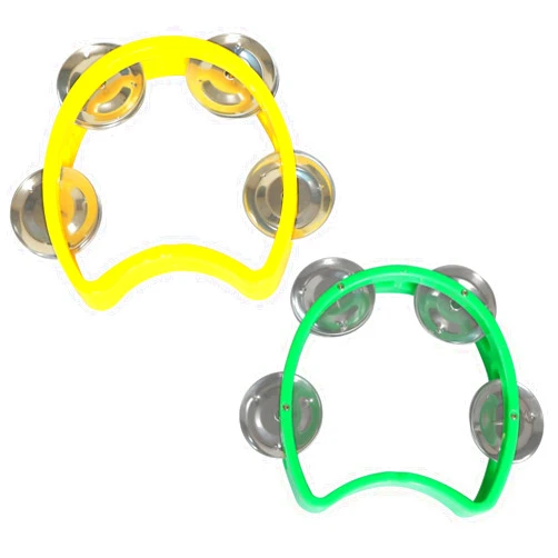 Bealuffe Tambourine Mini Hand Bell Percussion Musical Instrument Small Tambourine (1 Green and 1 Yellow)