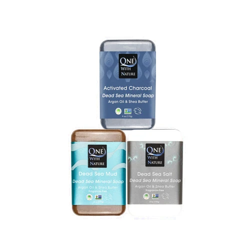 One With Nature Dead SEA Salt Mud Charcoal – 4 OZ Soap Variety 3 Pack, Dead Sea Mud, Dead Sea Salt, Activated Charcoal. with Shea Butter, Argan Oil. All Skin Types, 100% Natural 4 Ounce (Pack of 3)