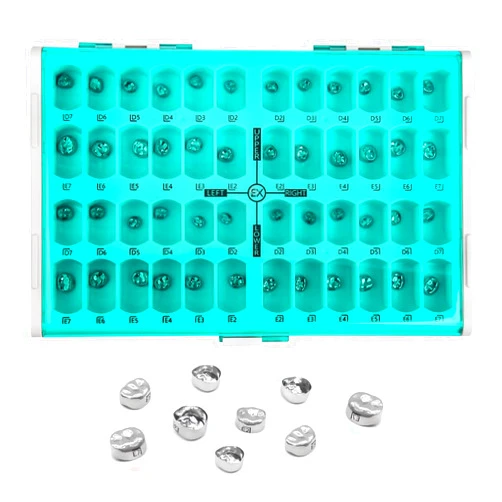 Vocadok Dental Preformed Temporary Crown Primary Molar Metal Stainless Steel Teeth Crown Dentistry Orthodontic Material Therapy Tools for Kid and Adult 48Pcs/Box