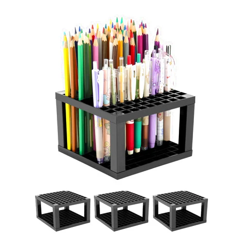 QWORK 96 Hole Plastic Pencil & Brush Holder, 4 Pack Plastic Desk Stand Organizer Storage for Pens, Brushes, Colored Pencils and Modeling Tools