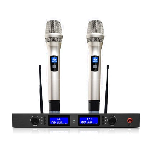 YI0877CHANG Microphone Metal Wireless Microphone Dual Professional UHF Cordless Dynamic Microphone Handheld Microphone System with Receiver Box and Antenna, 32.8FT Birthday Christmas Party Gifts