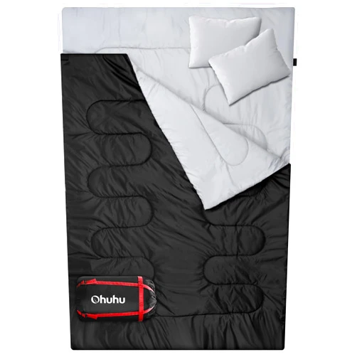 Ohuhu Sleeping Bags for Adults, Double Sleeping Bag with 2 Pillows Queen Size Two Person Sleeping Bag for Camping Hiking Backpacking Waterproof Sleeping Bag for Cold Weather & Warm