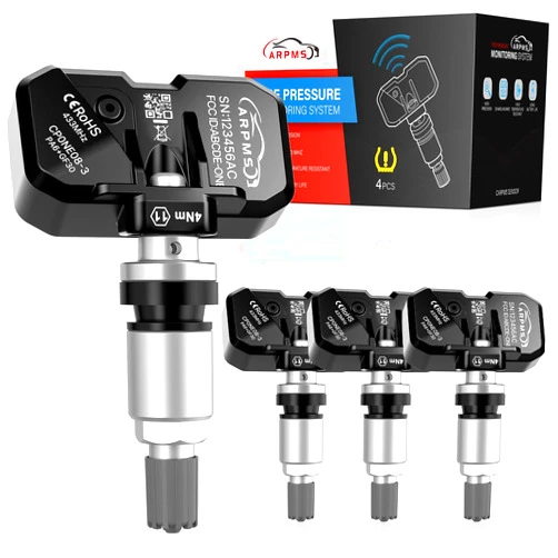 CARPMS TPMS Sensor, 433 Mhz 4-Pack Tire Pressure Monitoring Sensor Compatible for Chevy Silverado GMC Cadillac Buick Replace#13516165,13598773，13540603，13540606，13598787，13528563(Silver, 4 PCS)