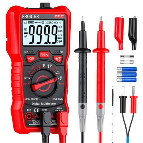 Proster Digital Multimeter 6000 Counts TRMS Auto Range NCV Detector DC AC Voltage Current Meter Temperature Capacitance Resistance Diode Continuity Tester
