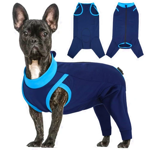 T'CHAQUE Dog Surgery Suit for Dogs After Surgery, Dog Onesie for Spay Surgery Female, Anti Licking Rear Leg Sleeve,Bodysuit for Abdominal Wounds Skin Disease,Substitute E-Collar & Cone,Navy Blue,M