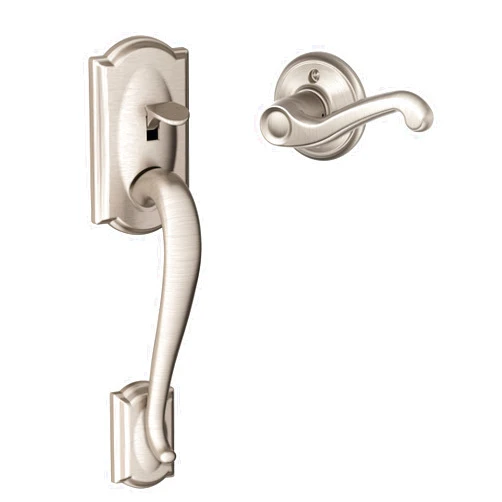 Schlage FE285 CAM 619 FLA RH Camelot Front Entry Handleset with Right-Handed Flair Lever, Lower Half Grip, Satin Nickel