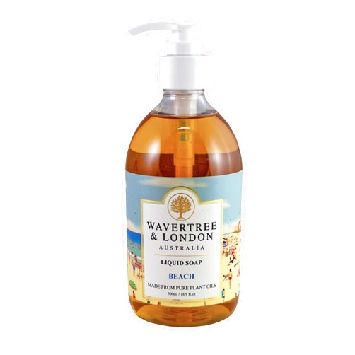 Wavertree & London Natural Liquid Soap Bottle with Dispenser Pump, Beach Scented Liquid Hand Soap for Bathroom, Kitchen - Australia Made Moisturizing Plant Oil Body & Hand Wash Soap
