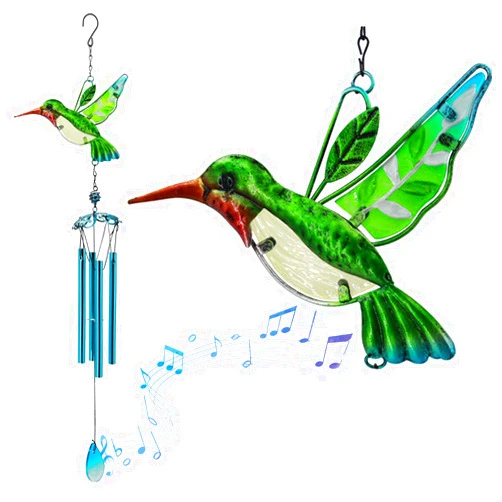 Loving Basso Memory Wind Chimes Outdoor, Hummingbird Wind Chime for Mom, Outdoor Stained Glass Hummingbird Chime for Garden Home Window Decor, Memorial Gifts for Housewarming Thanksgiving Xmas