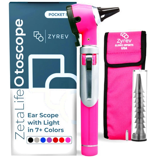 Zyrev ZetaLife Otoscope - Ear Scope with Light, Ear-Infection Detector, Pocket Size (Pink Color)