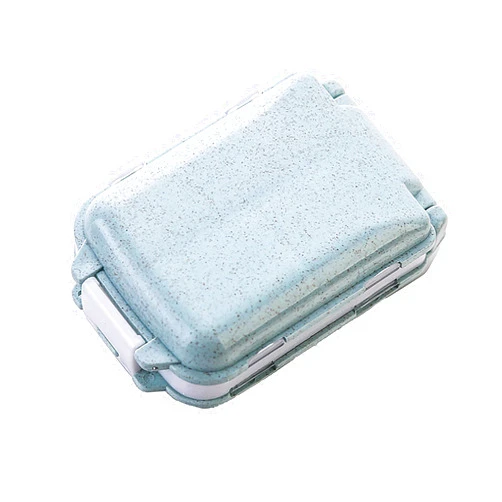 PTZMZB 8 Compartments Travel Pill Organizer Box Moisture Proof Small Pill Case for Pocket Purse Daily Pill Holder Container for Medicine Vitamin (Blue)
