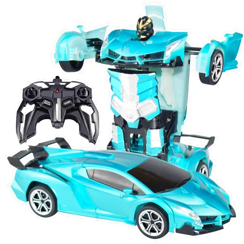 Cargooy Remote Control Transform Car for Kids,Deformation Car for Boys & Girls 4 5 6 7 8, 2.4Ghz 1:18 RC Transform Robot Toys for Kids, One Button Deformation to Robot with Flashing Light (Sapphire Blue)