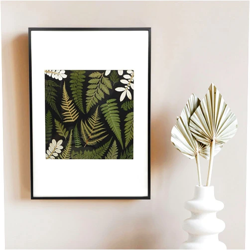 SanmooAio Unique Nature-Inspired Decorative Painting/Handcrafted Botanical Art/Ferns Plant Design Black Framed Wall Art, Perfect for Gifting or Nature Enthusiasts/Mothers Day Gifts for Mom
