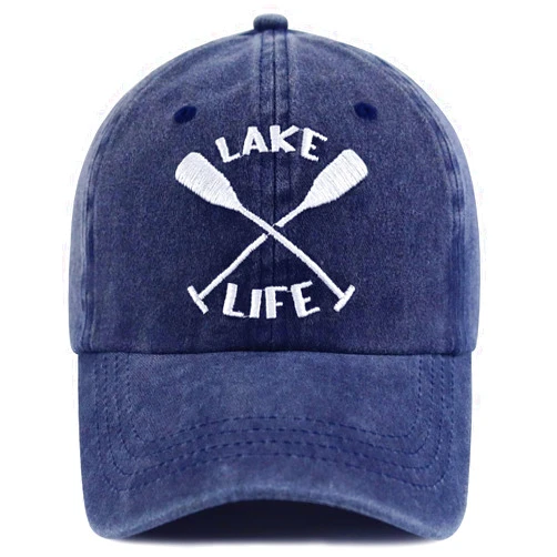 Xpayzere Lake Life Hats for Women Men, Funny Adjustable Washed Cotton Embroidered Summer Vacation Sun Baseball Cap