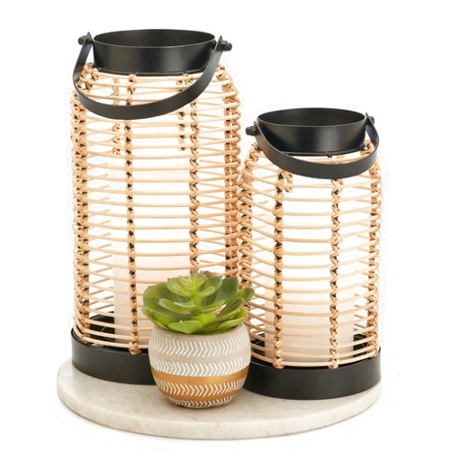 KIBAGA Natural Rattan Boho Lanterns - Handcrafted Decor to Enhance Every Corner of Your Home - Modern Farmhouse Beauty Perfect for Any Living Room, Indoor Coffee Table or Kitchen Dining Table