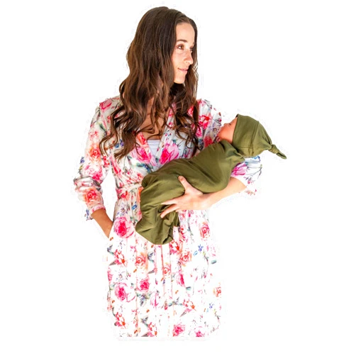 DOUBLE THE SPRINKLES Maternity Robe & Swaddle Set, Mommy and Me Outfits For Mom & Baby, Hospital Gown, Blanket & Hat
