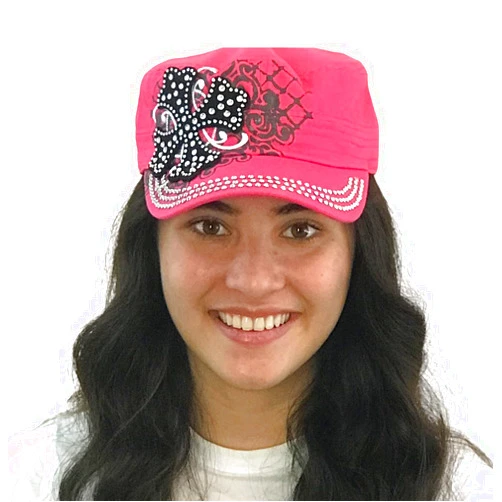 SILVERFEVER Women's Military Cadet Cap Hat - Patch Cotton - Studded & Embroidered