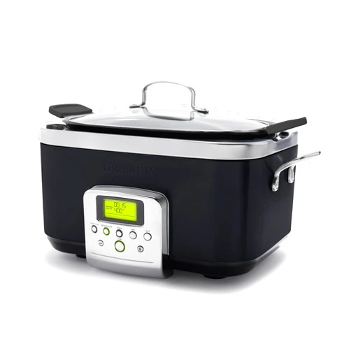 GreenPan Elite 8 - in -1 Programmable 6QT Electric Slow Cooker, Dishwasher Safe Lid & Removable Crock, PFAS-Free Healthy Ceramic Nonstick Multi-Cooker, Sear, Sauté/Brown, Steam Basket, Roast, Black