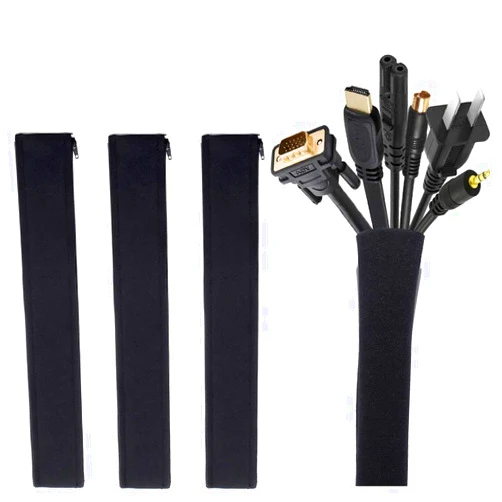 JOTO [4 Pack] JOTO Cable Management Sleeve, 19-20 Inch Cord Organizer System with Zipper for TV Computer Office Home Entertainment, Flexible Cable Sleeve Wrap Cover Wire Hider System -Black