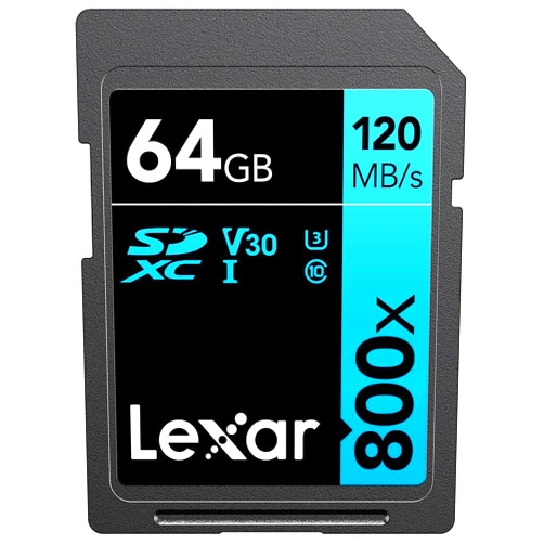Lexar High Performance BLUE Series 800x SDHC/SDXC Flash Memory Card, 64GB, LSD64GCB1NL800