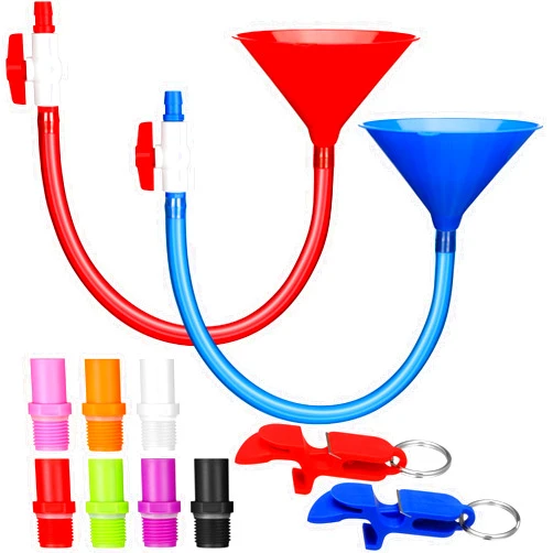 Vertintong 2 Set Beer Bong Tube and Funnel with Valve Drinking Funnel with 8 Interchangeable Mouthpieces 2 Shotgun Keychain Tool for Bachelor Party Christmas, College Party, Drinking Games