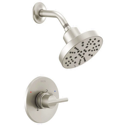 Delta Faucet Nicoli 14 Series Single-Handle Shower Faucet, Shower Trim Kit with 5-Spray H2Okinetic Shower Head, Stainless 142749-SS (Shower Valve Included)