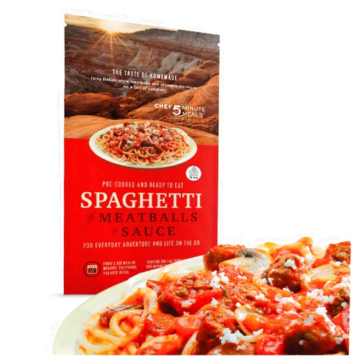 Chef 5 Minute Meals Spaghetti with Meatballs in Sauce Backpack Meals