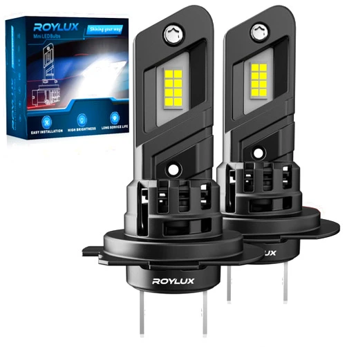 ROYLUX H7 Fog Light Bulbs, 20000LM 600% Brightness Canbus Ready Plug and Play Real 1:1 Mini Size 6000K Cool White with Cooling Fan, Pack of 2