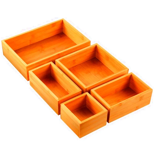 Pipishell 5-Piece Bamboo Drawer Organizer Set, Multi-use Storage Box Set, Varied Sizes Junk Drawer Organizer for Office, Home, Kitchen, Bedroom, Bathroom by Pipishell