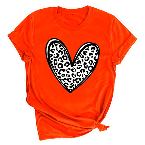 SMIDOW Summer Blouses for Women 2024 Cute Leopard Heart Print Tshirt Short Sleeve Crewneck Casual Loose Basic Tops