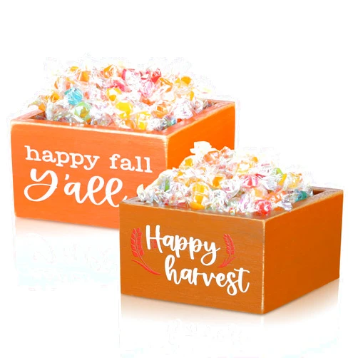 Colingmill 2 Pcs Thankgiving Candy Dish Mini Wooden Blessed Candy Bowl Thanksgiving Harvest Candle Holder Farmhouse Bowls Party Supplies for Tiered Tray Housewarming Gift(Orange,Gold,Fall)
