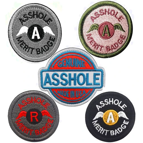 Beifeitu 5Pcs Asshole Merit Patch Embroidered Badge Applique Fastener Hook and Loop Military Morale Shoulder Armband Emblem Patches for Backpacks Caps Hats Vests Bags