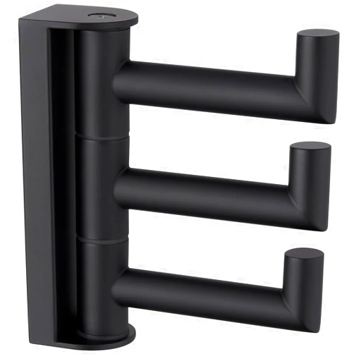 APLusee Swivel Towel Hook, 304 Stainless Steel Foldable Clothes Hook with Multi Three Rotating Arm, Flexible Bathroom Kitchen Storage Hanger Wall Mounted, Matte Black