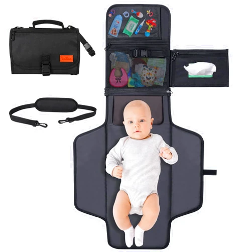 Vasttron Portable Diaper Changing Pad, Newborn Diaper Changing Pad Baby Changing Pad with Smart Wipes Pocket Waterproof Travel Changing Kit for Girl Boy Baby Shower Gifts (Black)