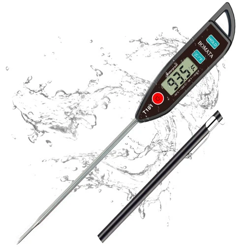 BOMATA Waterproof IPX7 Thermometer for Water, Liquid, Candle and Cooking. Instant Read Food Thermometer with Long Probe for Cooking, Meat, BBQ! T101 (Black Color)…