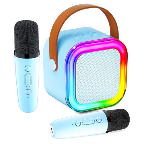Taoulimi Mini Karaoke Machine for Kids Adults, Portable Bluetooth Speaker with 2 Wireless Mics and LED Light,5 Variable Voice, for Home Party for Adults,Birthday Gift for Girls/Boys Ages 3-12+ Years (Blue)