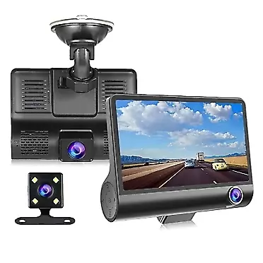 XWY HD 4-Inch Driving Recorder, 170° Wide-Angle, F2.0 Aperture, Three-Way Camera,Night Vision Reversing Image, Motion Detection, Loop Video