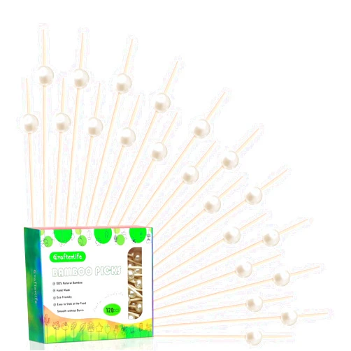 Crafterlife 120pcs Pearl Cocktail Picks Fancy Fruit Sticks Long Decorative Toothpick Sandwich Food Skewer, 4.7