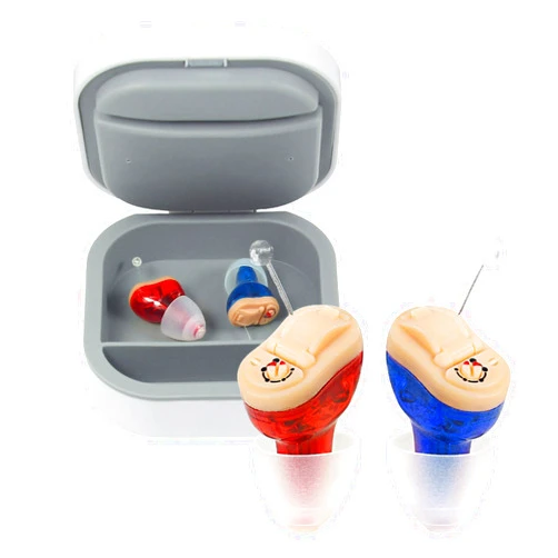 ZHONGDE CIC Hearing aids for Seniors,Near-Invisible Hearing Amplifiers Pair, ITC Hearing Aid Nano Technololgy for Adults Mild Moderate Hearing Loss, Small Tiny (Pair Red Blue) ZHONDGE