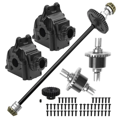 Share Goo ShareGoo Metal Gearbox Housing Differential Cover & Differential Gear Set & Central Drive Shaft Compatible with WLtoys 144010 144001 144002 1/14 RC Car Upgrade Part (Black)