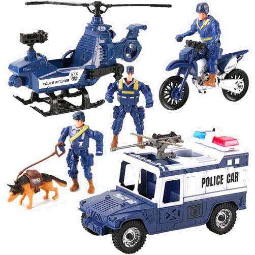 Liberty Imports 8 PCS Police Rescue Patrol Toy Vehicles and Figures Playset - Helicopter, SWAT Truck, Motorcycle, Action Figures, K-9, Weapons, and Accessories for Kids Imaginative Pretend Play