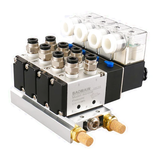 Baomain 4 Integrated Solenoid Valve 4V210-08 DC 24V Single Head 2 Position 5 Way with Base Muffler Quick Fittings Set