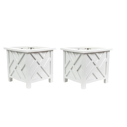 Trenton Gifts Chippendale White Planter Box Set of 2 - Elegant Outdoor Plant Pot for Patio, Porch Decor, and Garden Display
