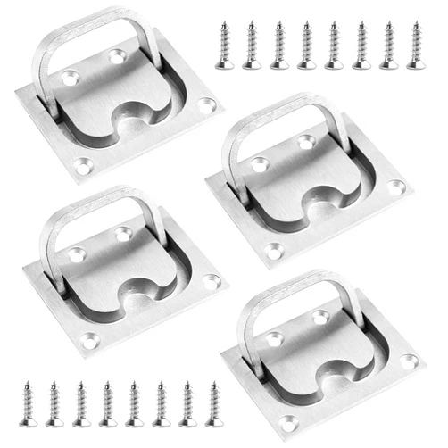 CLIO Stainless Steel Hatch Pull Flush Lift Solid Boat Ring Hatches Handles for Boat Deck Hatch Flush Ring Pull Home Furniture Drawer Cabinet Recessed Lid Handle (4 Pack of Flush Ring Pull)