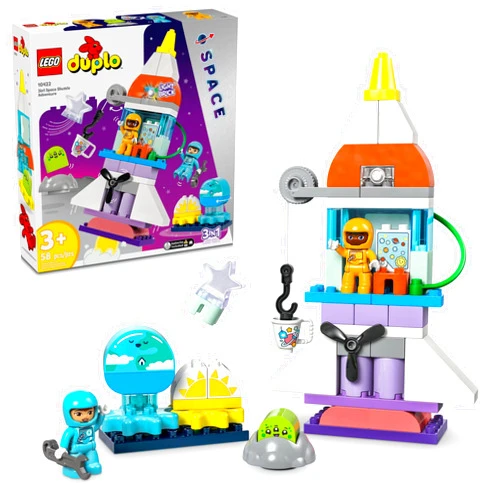 LEGO DUPLO 3 in 1 Space Shuttle Adventure Rocket Ship Building Set, Kids Educational Space Discovery Toy for 3-Year-Olds and Up, Develops Preschool Kids’ Learning and Fine Motor Skills, 10422