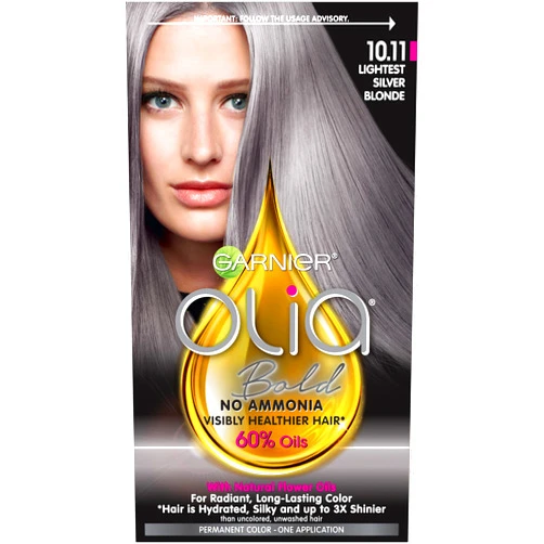 Garnier Bold Collection, Ammonia Free Hair Dye, Permanent Olia Color with Non-Drip Velvet Cream Formula, 10.11 Lightest Silver Blonde